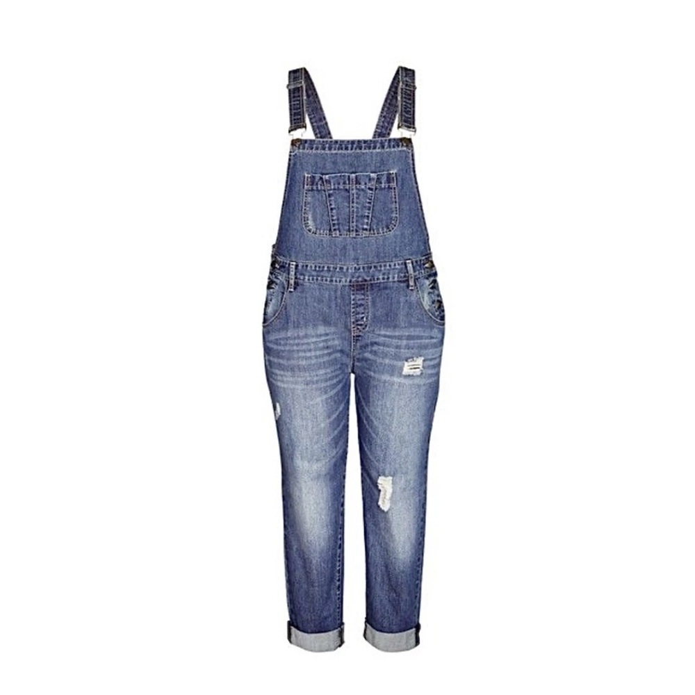 City Chic Distressed Denim Jean Boyfriend Cuffed Over it All Overall 18 NWT